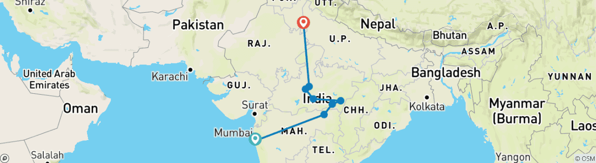 Foto van een kaart met de route van de rondreis