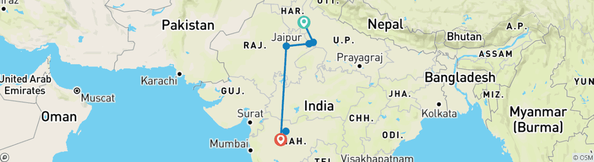 Foto van een kaart met de route van de rondreis