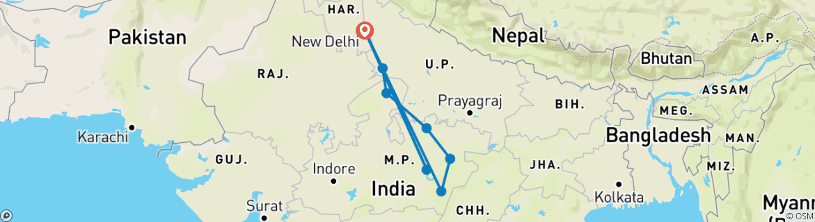 Foto van een kaart met de route van de rondreis