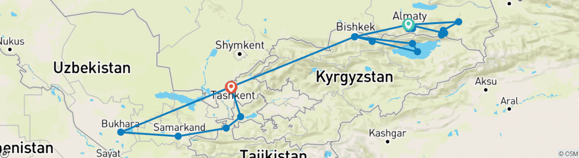 Foto van een kaart met de route van de rondreis