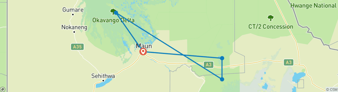 Karte mit der Reiseroute