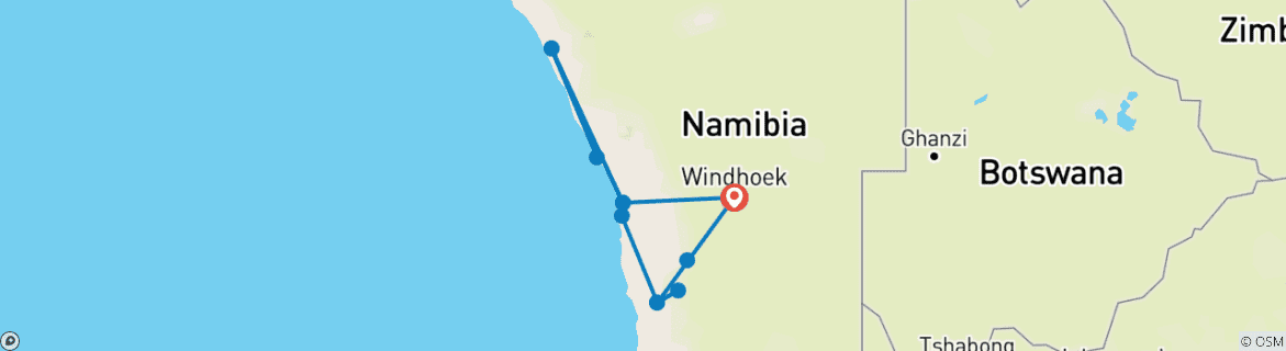 Foto van een kaart met de route van de rondreis