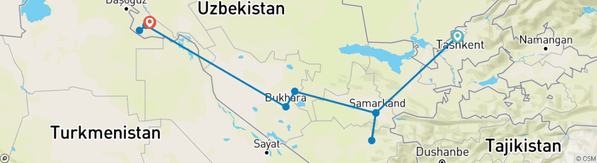 Karte mit der Reiseroute