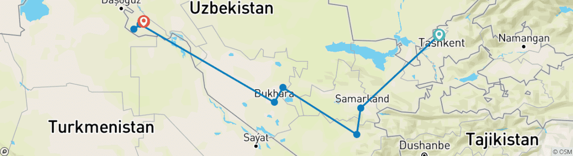 Foto van een kaart met de route van de rondreis