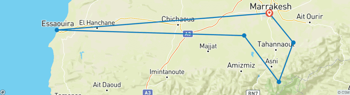 Image d'une carte montrant l'itinéraire du circuit
