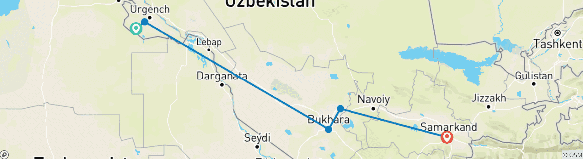 Karte mit der Reiseroute