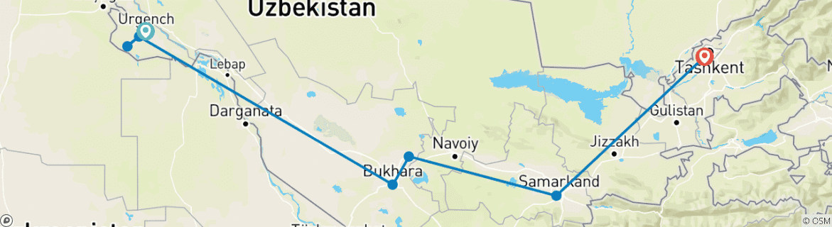 Foto van een kaart met de route van de rondreis