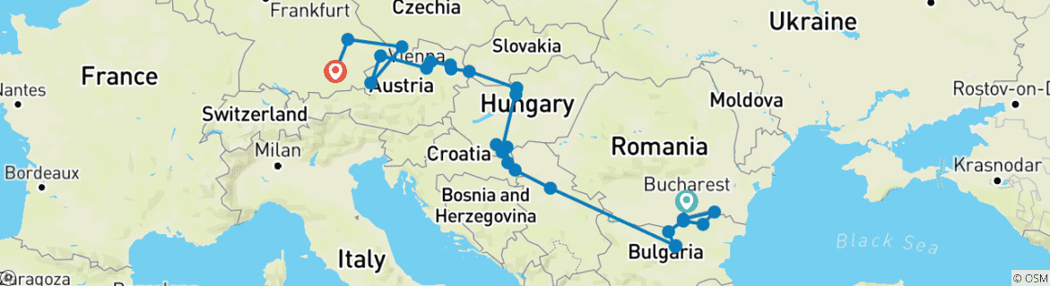 Image d'une carte montrant l'itinéraire du circuit