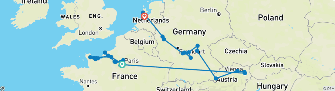 Foto van een kaart met de route van de rondreis