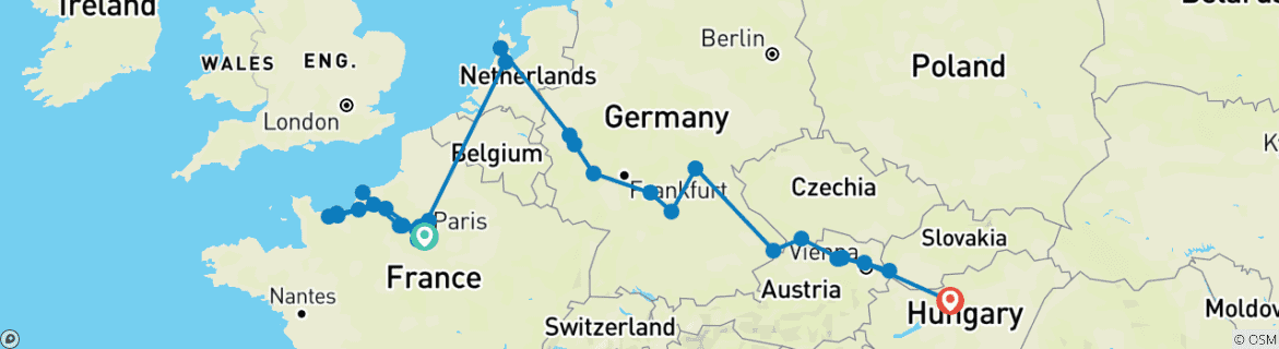 Foto van een kaart met de route van de rondreis