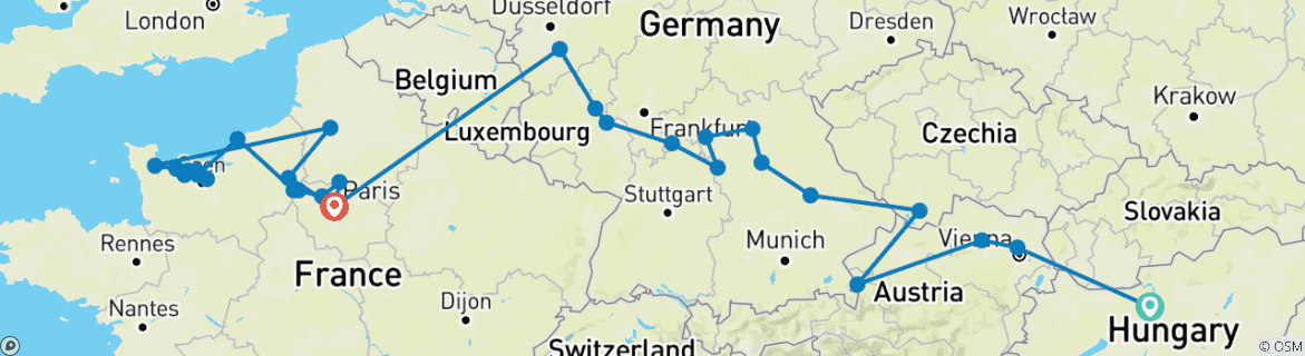 Foto van een kaart met de route van de rondreis