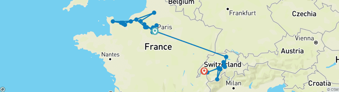 Kaart van Normandië en Juweeltjes van de Seine met Iconisch Zwitserland 2027 - 23 Dagen