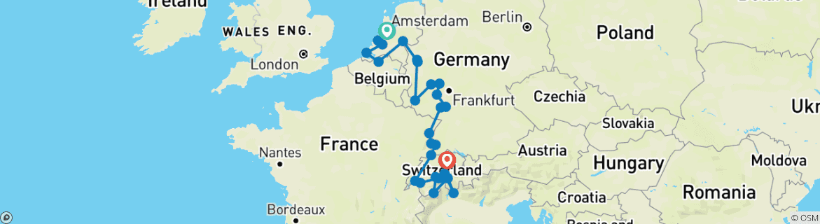 Image d'une carte montrant l'itinéraire du circuit