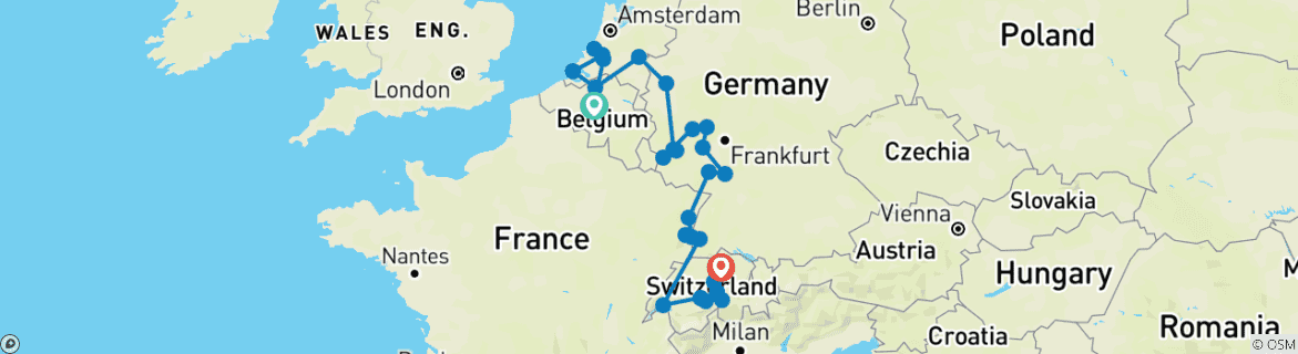 Image d'une carte montrant l'itinéraire du circuit