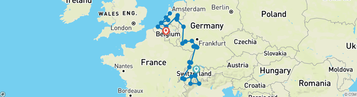 Image d'une carte montrant l'itinéraire du circuit