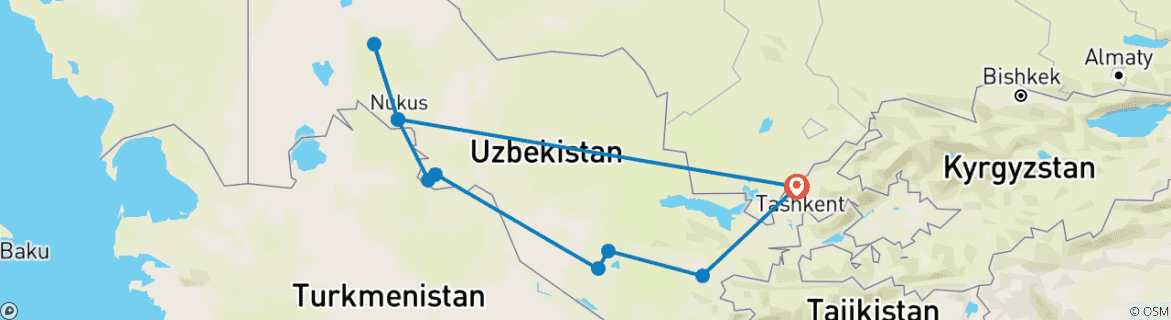 Foto van een kaart met de route van de rondreis