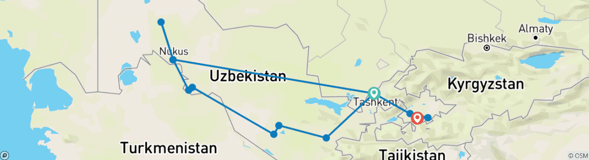 Foto van een kaart met de route van de rondreis