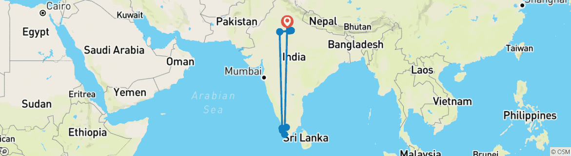 Foto van een kaart met de route van de rondreis