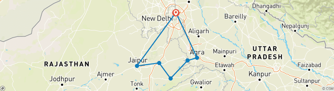 Image d'une carte montrant l'itinéraire du circuit