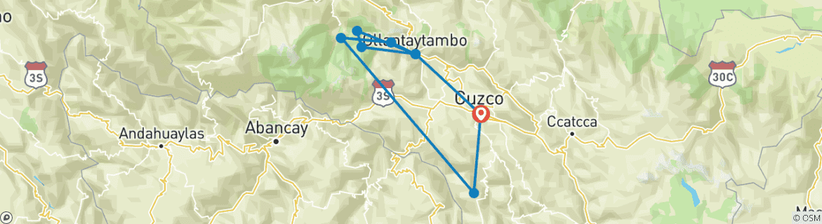 Foto van een kaart met de route van de rondreis