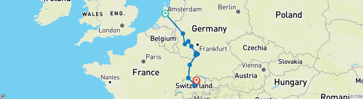 Karte mit der Reiseroute