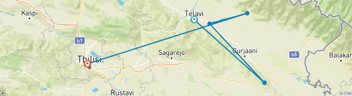 Karte mit der Reiseroute