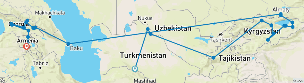 Carte du circuit 38 Jour Cinq Stans dévoilés, Géorgie, Arménie et Azerbaïdjan