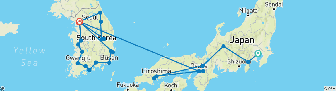 Foto van een kaart met de route van de rondreis