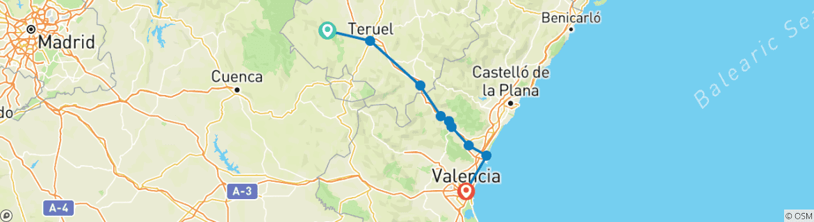 Karte mit der Reiseroute