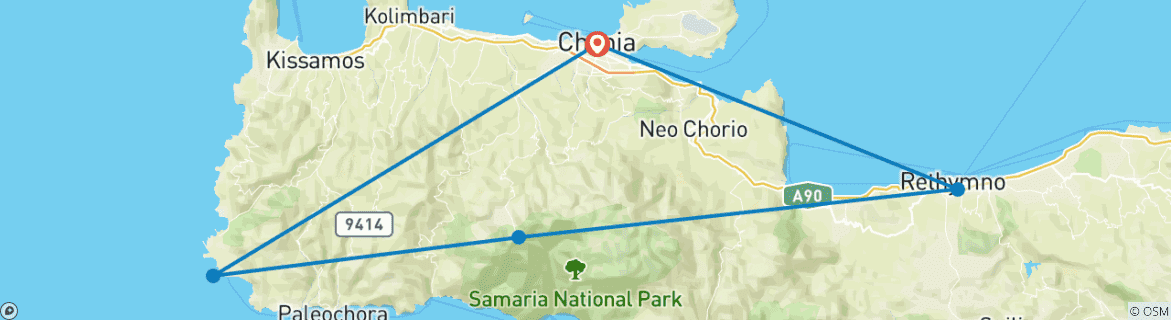 Image of a map showing the route of the tour
