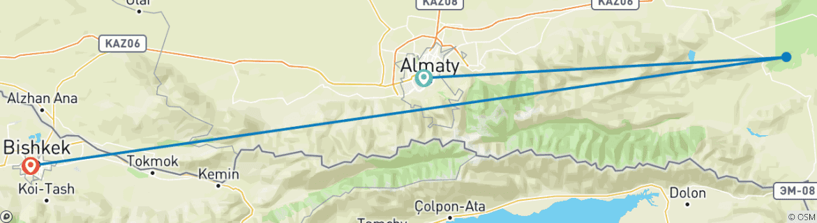 Image d'une carte montrant l'itinéraire du circuit