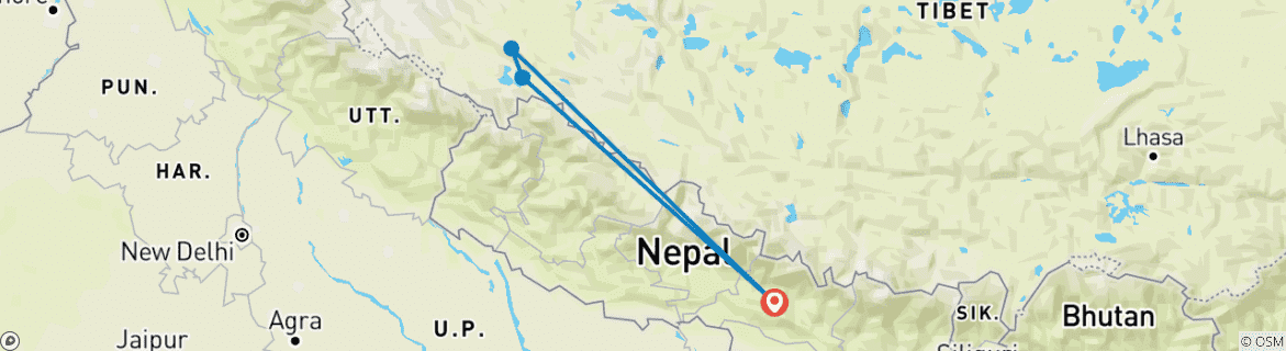 Foto van een kaart met de route van de rondreis