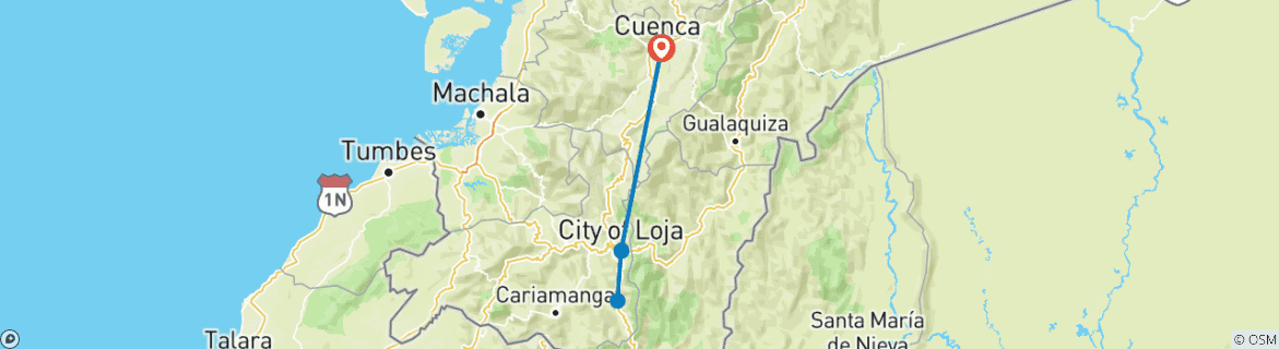 Image d'une carte montrant l'itinéraire du circuit