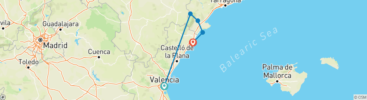 Karte mit der Reiseroute