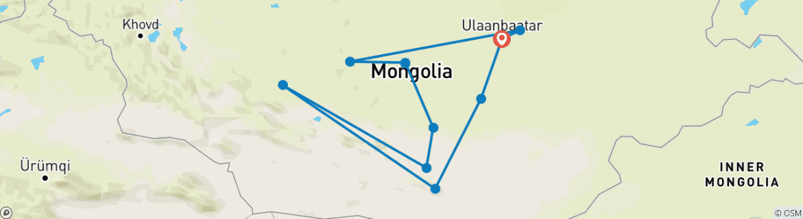 Image d'une carte montrant l'itinéraire du circuit