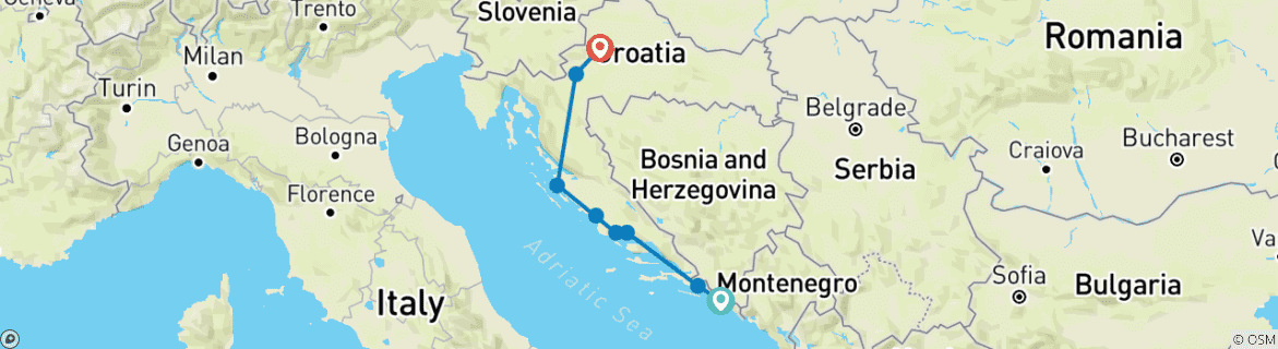 Image of a map showing the route of the tour