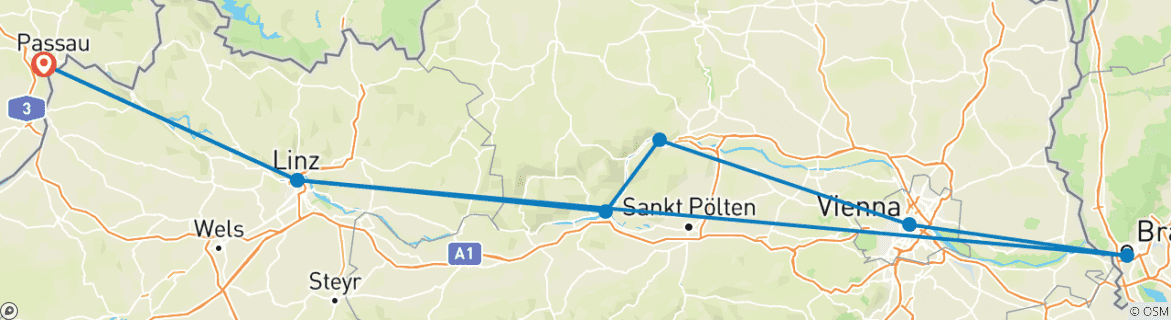 Karte mit der Reiseroute