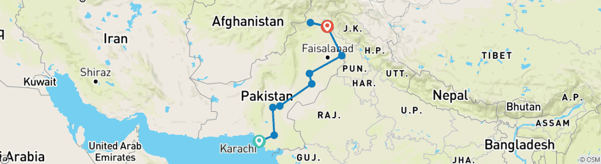 Image d'une carte montrant l'itinéraire du circuit
