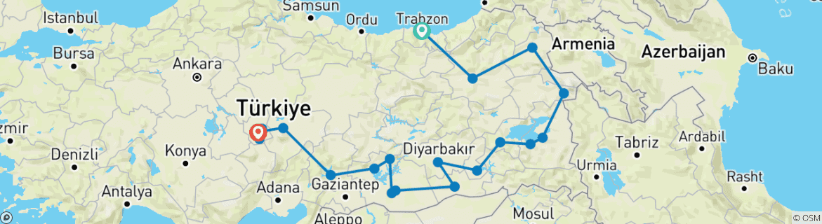 Karte mit der Reiseroute