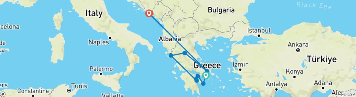 Image d'une carte montrant l'itinéraire du circuit