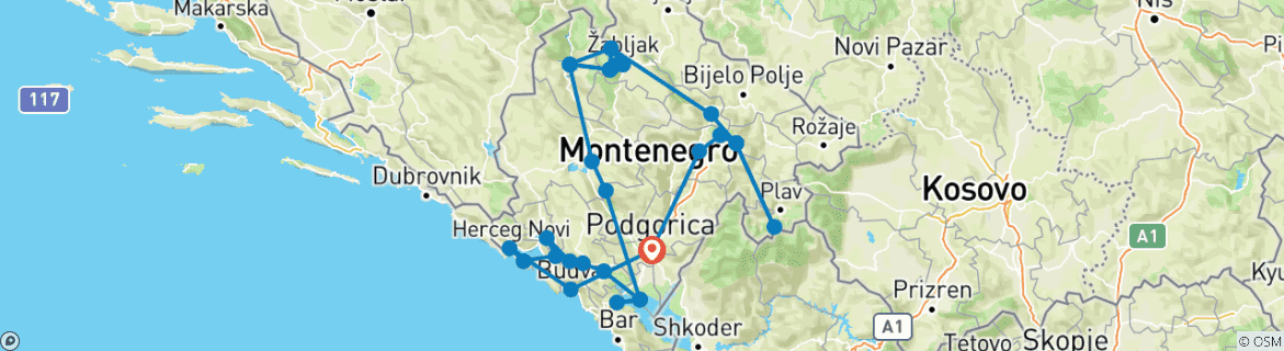 Karte mit der Reiseroute