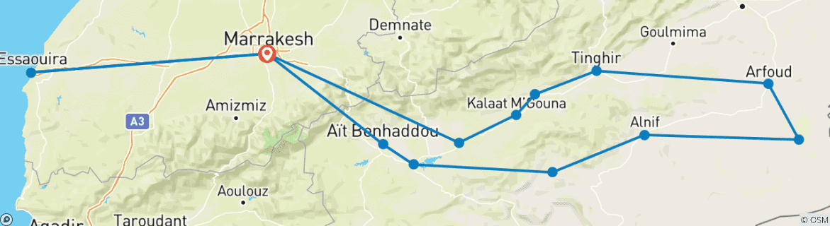 Image d'une carte montrant l'itinéraire du circuit