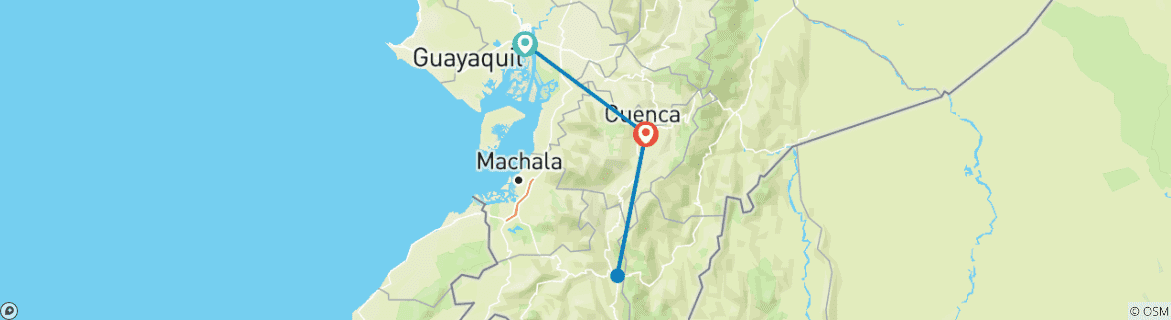 Image d'une carte montrant l'itinéraire du circuit