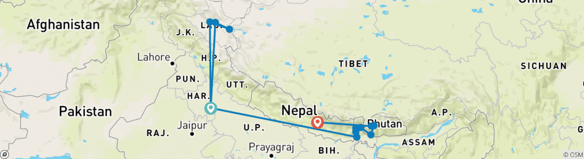 Image d'une carte montrant l'itinéraire du circuit