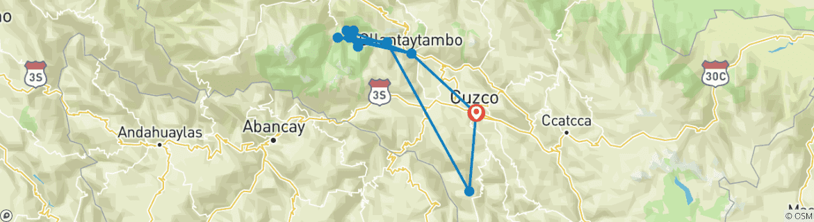 Image of a map showing the route of the tour
