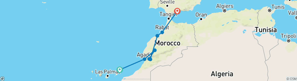 Image of a map showing the route of the tour