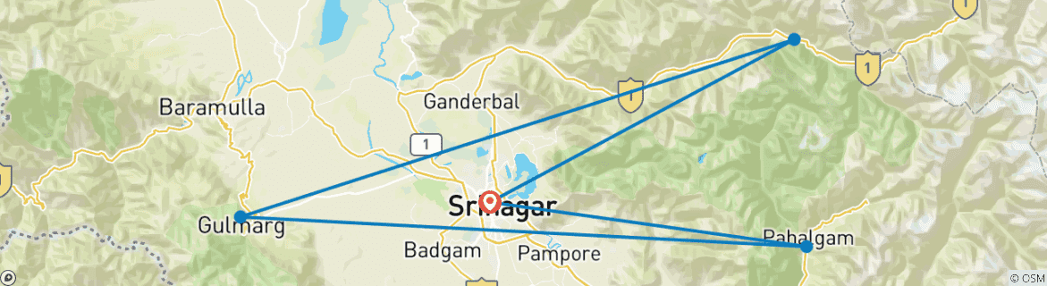 Image d'une carte montrant l'itinéraire du circuit