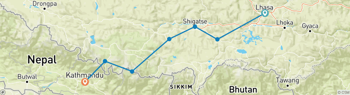 Image of a map showing the route of the tour