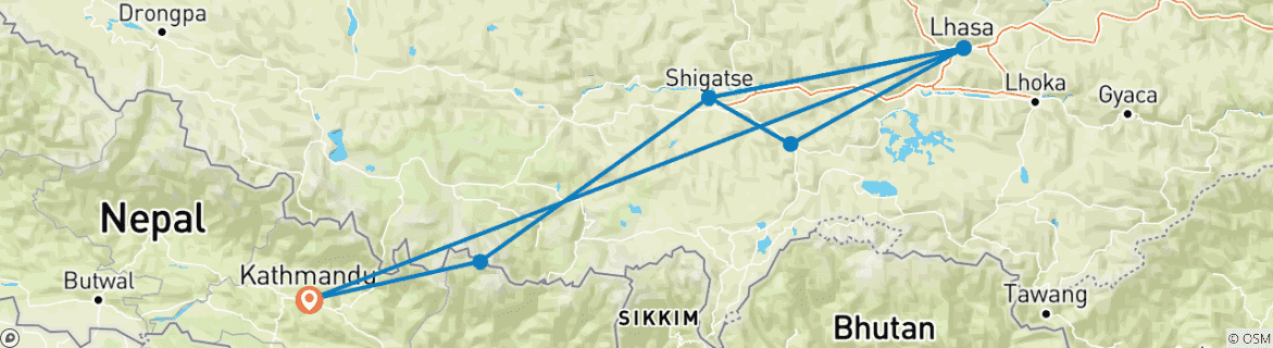 Foto van een kaart met de route van de rondreis