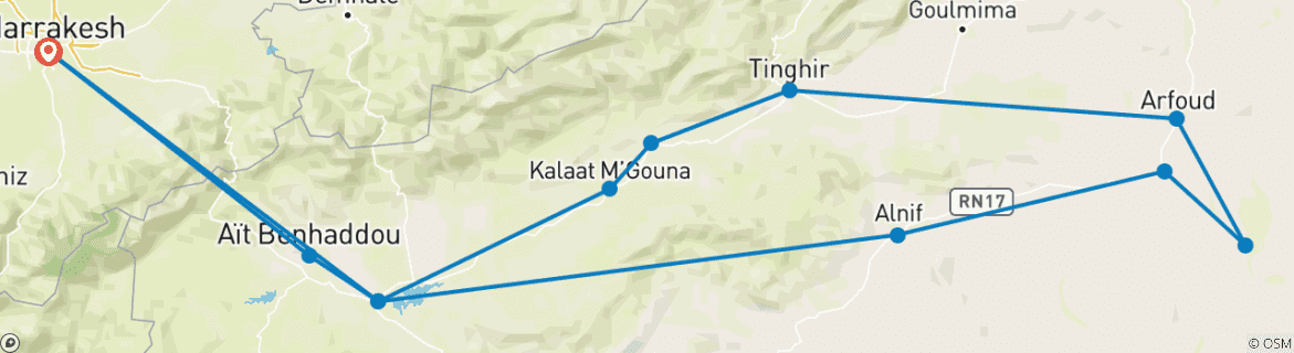 Image d'une carte montrant l'itinéraire du circuit